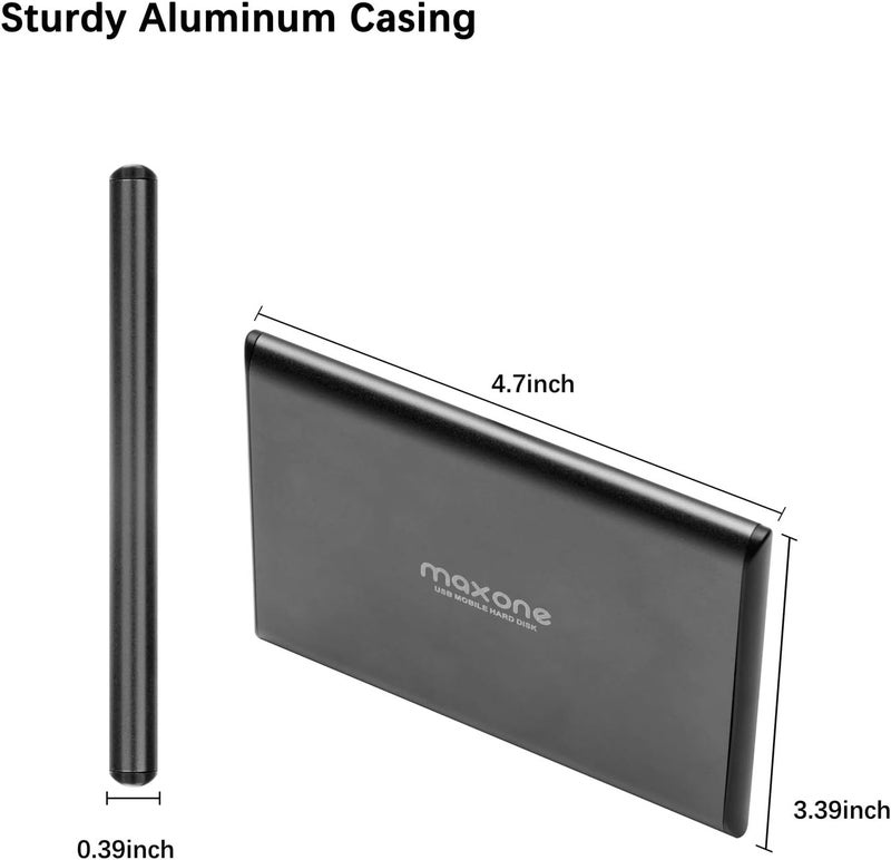 Max one 320GB Ultra Slim Portable External Hard Drive HDD USB 3.0 Compatible with PC, Laptop - Charcoal Grey - Image 2